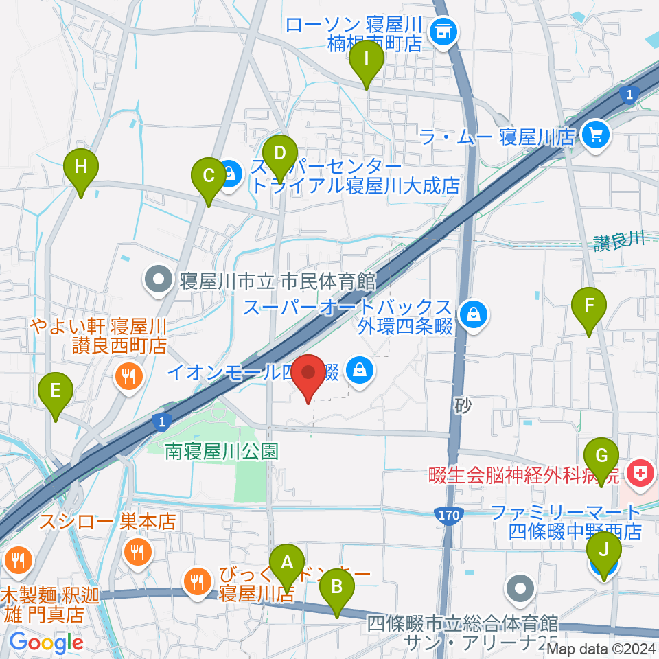 イオンシネマ四條畷周辺のコンビニエンスストア一覧地図