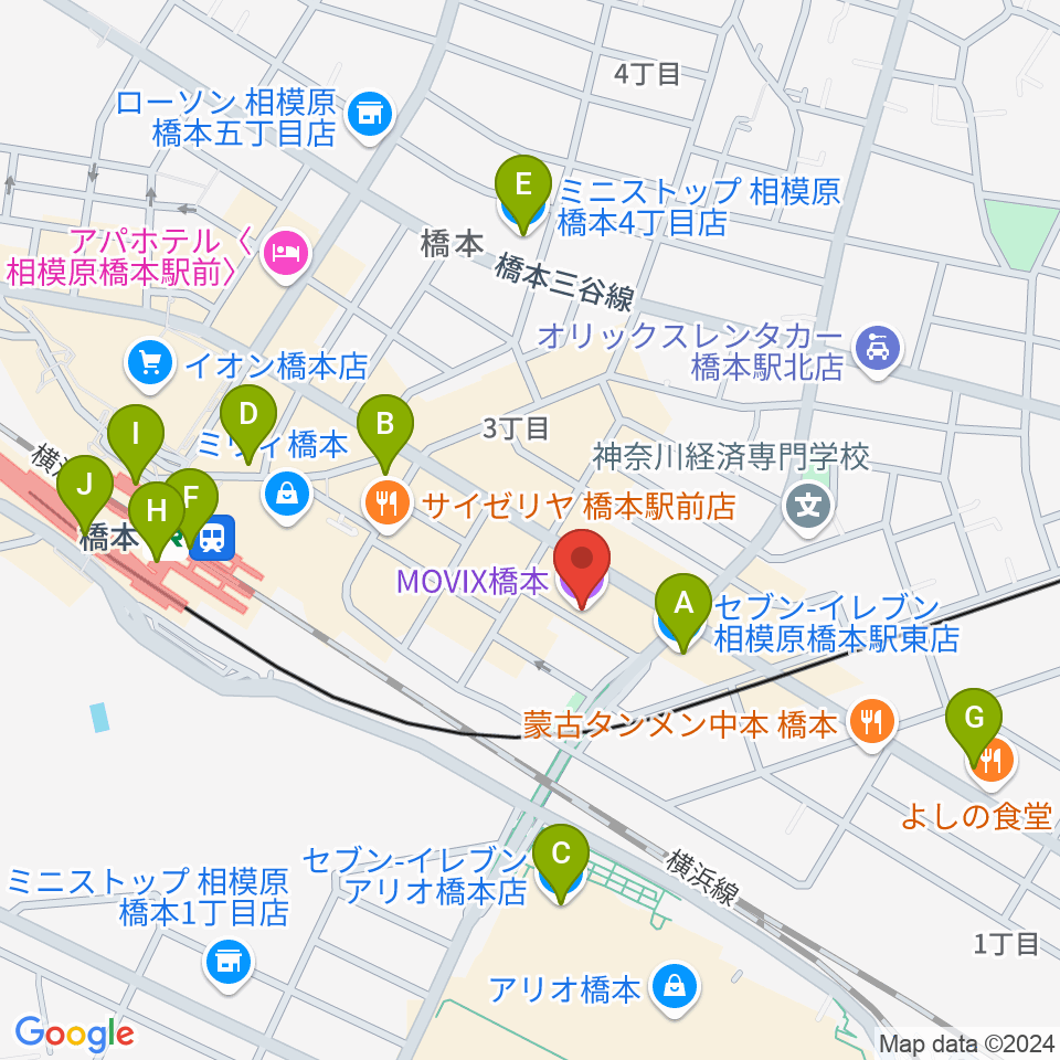 MOVIX橋本周辺のコンビニエンスストア一覧地図