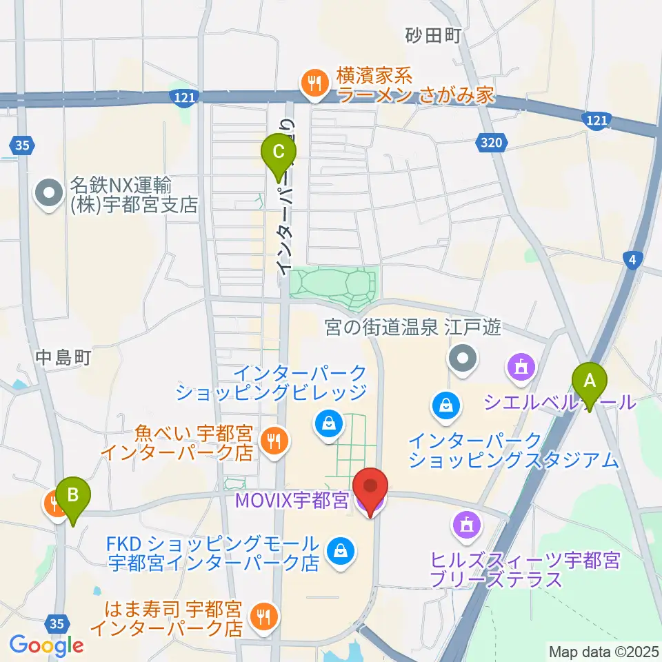 MOVIX宇都宮周辺のコンビニエンスストア一覧地図