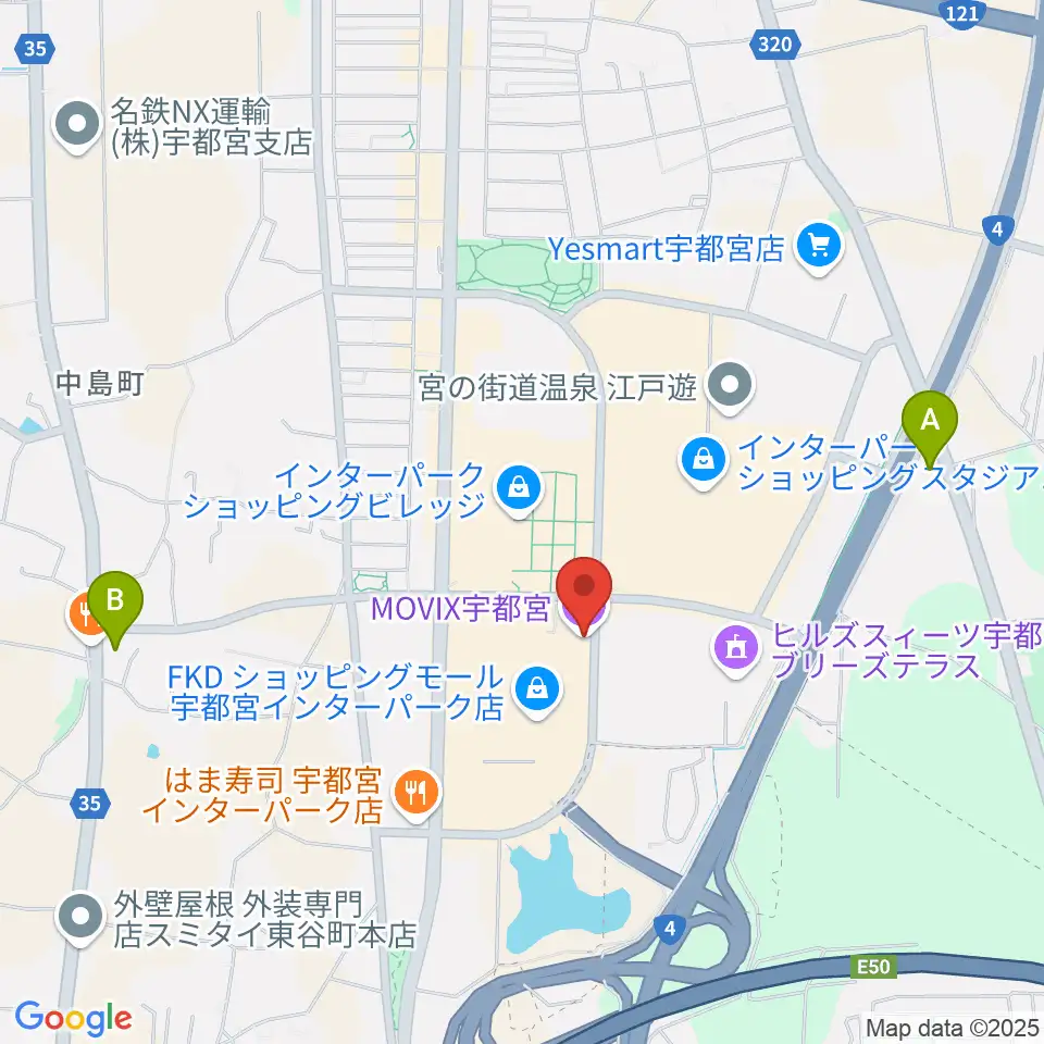 MOVIX宇都宮周辺のコンビニエンスストア一覧地図