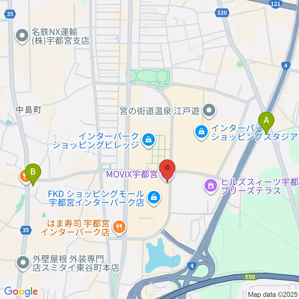 MOVIX宇都宮周辺のコンビニエンスストア一覧地図