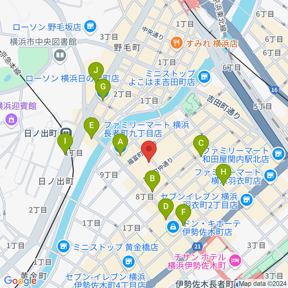 日ノ出町 試聴室その3周辺のコンビニエンスストア一覧地図