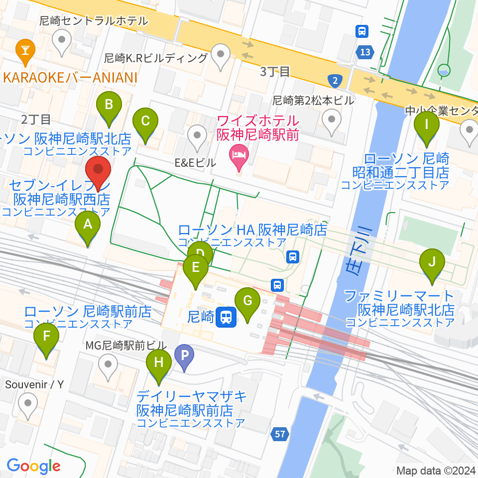 尼崎Scope周辺のコンビニエンスストア一覧地図