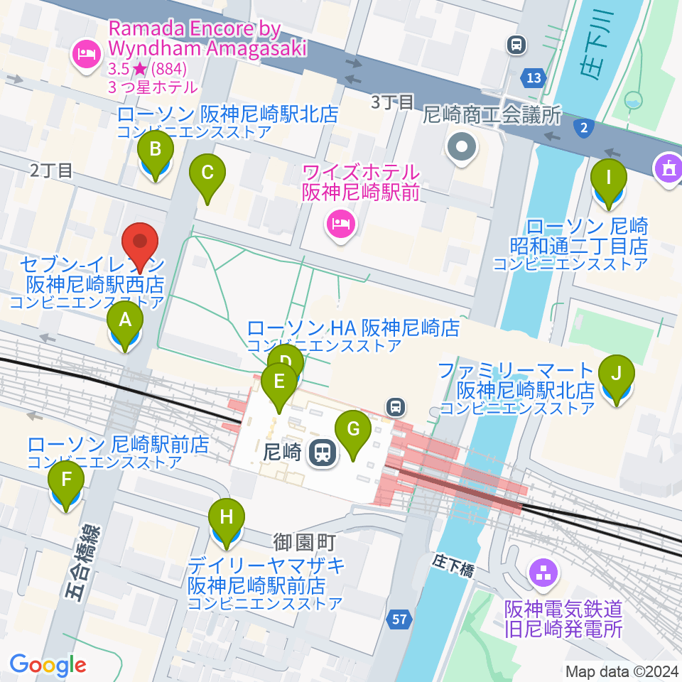 尼崎Scope周辺のコンビニエンスストア一覧地図