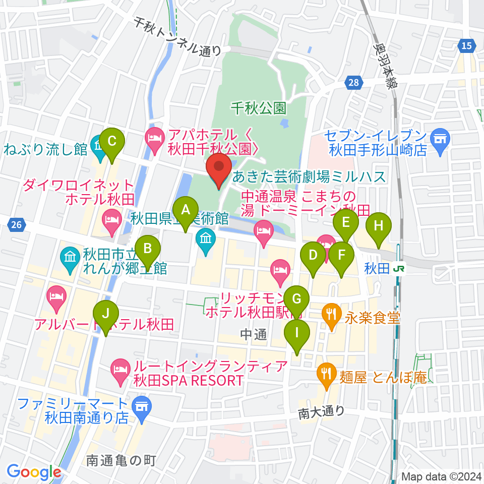 あきた芸術劇場ミルハス周辺のコンビニエンスストア一覧地図