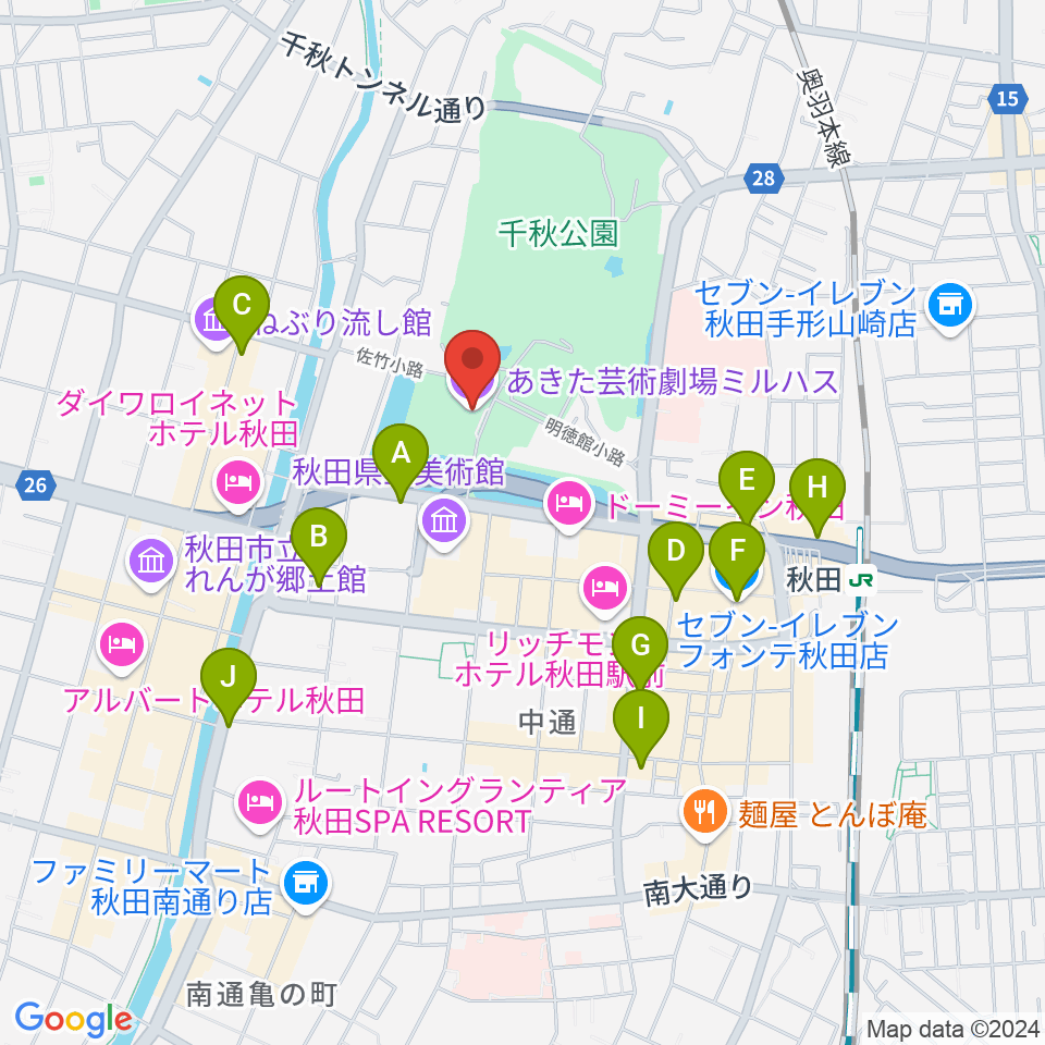 あきた芸術劇場ミルハス周辺のコンビニエンスストア一覧地図