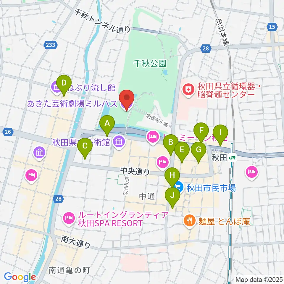 あきた芸術劇場ミルハス周辺のコンビニエンスストア一覧地図
