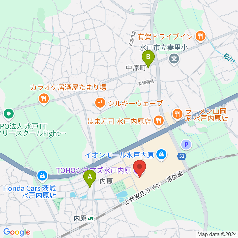 TOHOシネマズ水戸内原周辺のコンビニエンスストア一覧地図