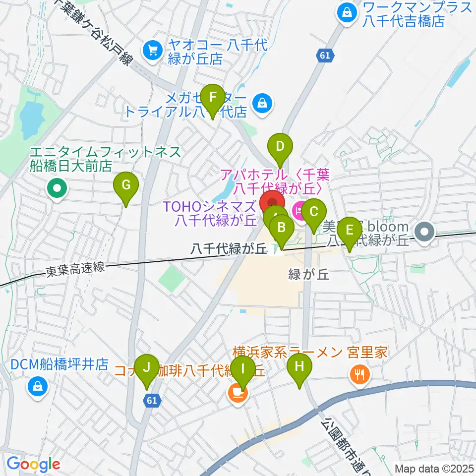 TOHOシネマズ八千代緑が丘周辺のコンビニエンスストア一覧地図
