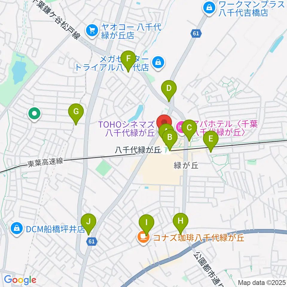 TOHOシネマズ八千代緑が丘周辺のコンビニエンスストア一覧地図