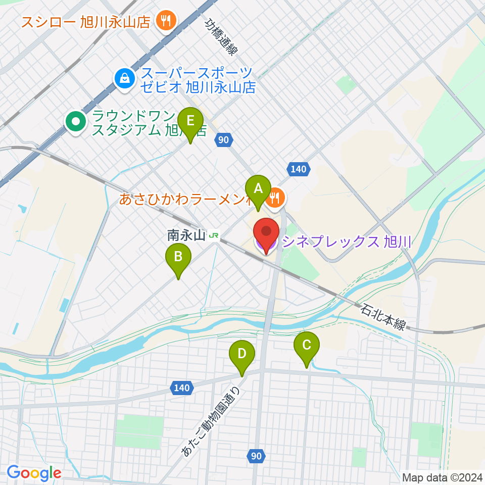 シネプレックス旭川周辺のコンビニエンスストア一覧地図