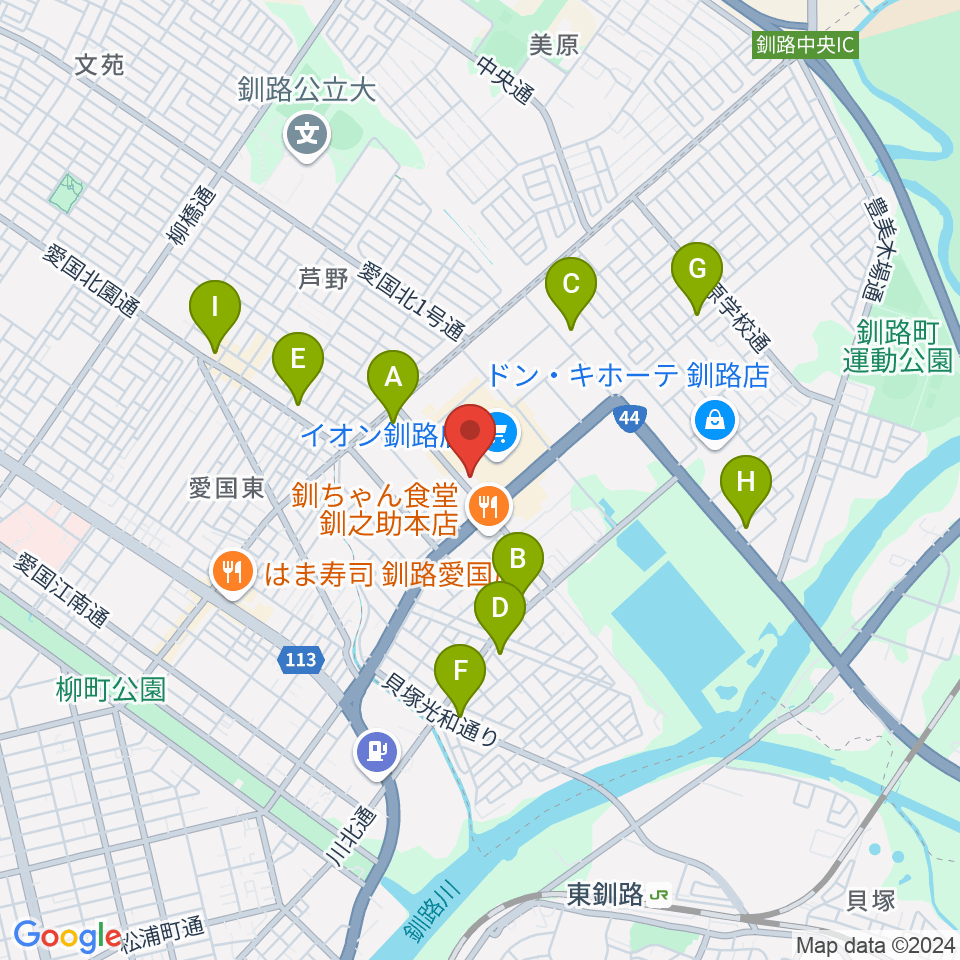 イオンシネマ釧路周辺のコンビニエンスストア一覧地図