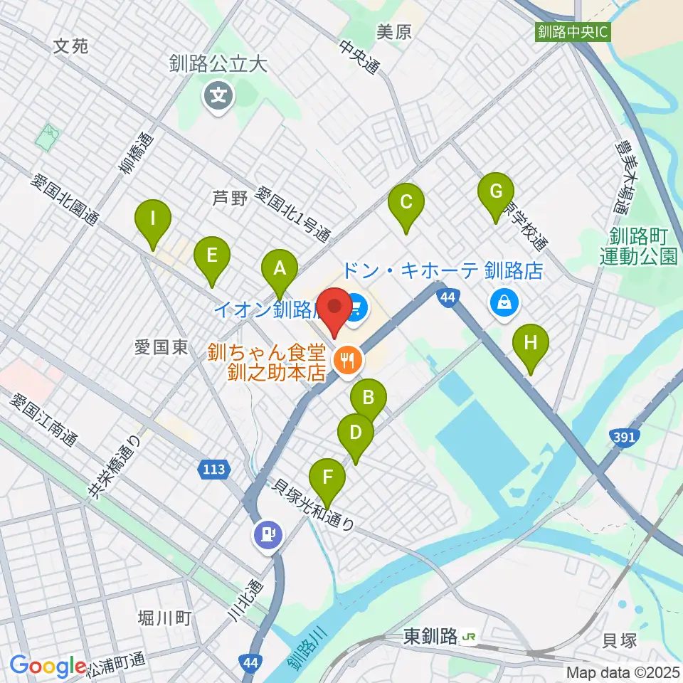 イオンシネマ釧路周辺のコンビニエンスストア一覧地図