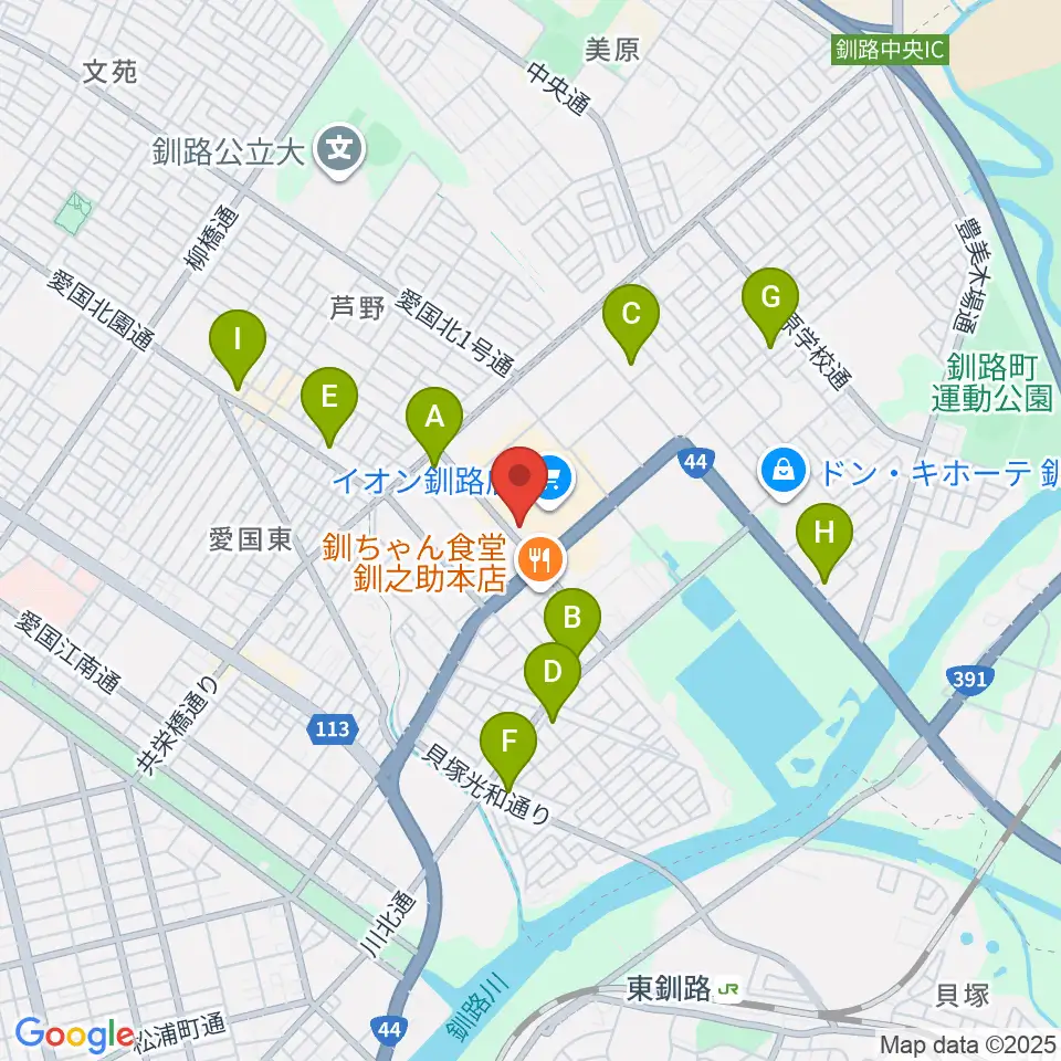 イオンシネマ釧路周辺のコンビニエンスストア一覧地図