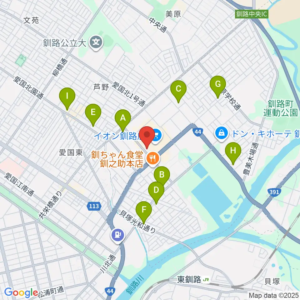 イオンシネマ釧路周辺のコンビニエンスストア一覧地図