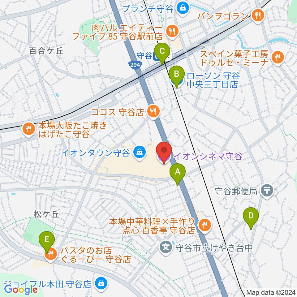 イオンシネマ守谷周辺のコンビニエンスストア一覧地図