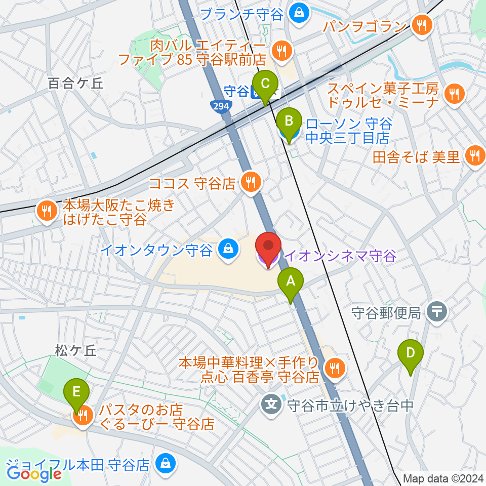 イオンシネマ守谷周辺のコンビニエンスストア一覧地図