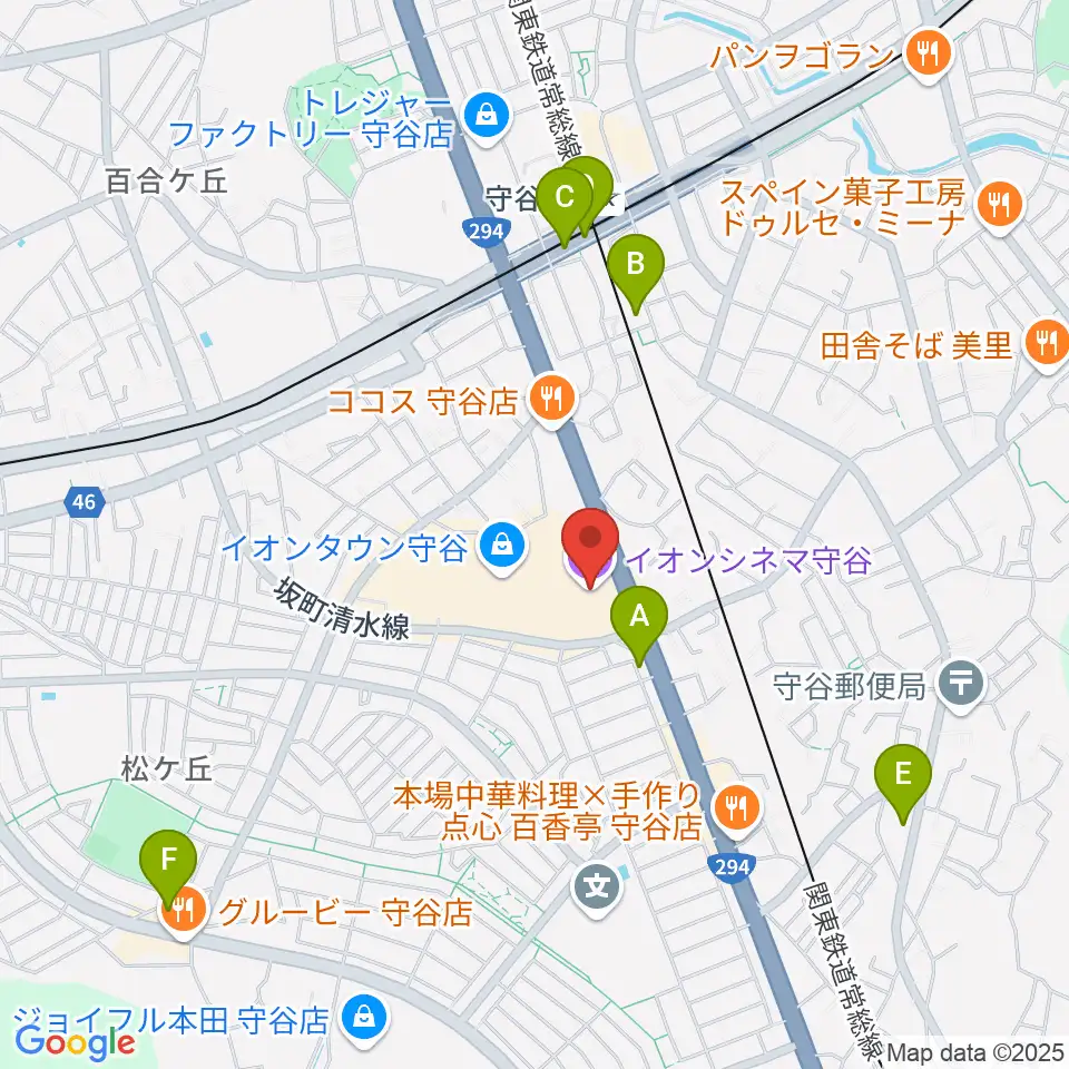 イオンシネマ守谷周辺のコンビニエンスストア一覧地図
