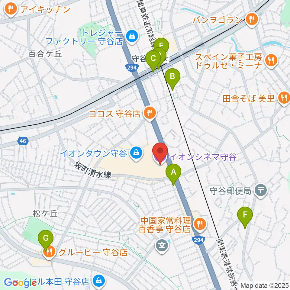 イオンシネマ守谷周辺のコンビニエンスストア一覧地図