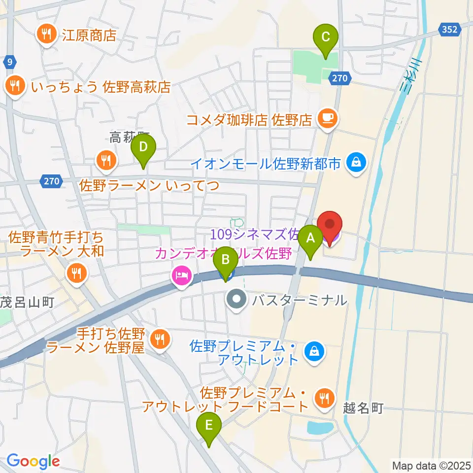 109シネマズ佐野周辺のコンビニエンスストア一覧地図