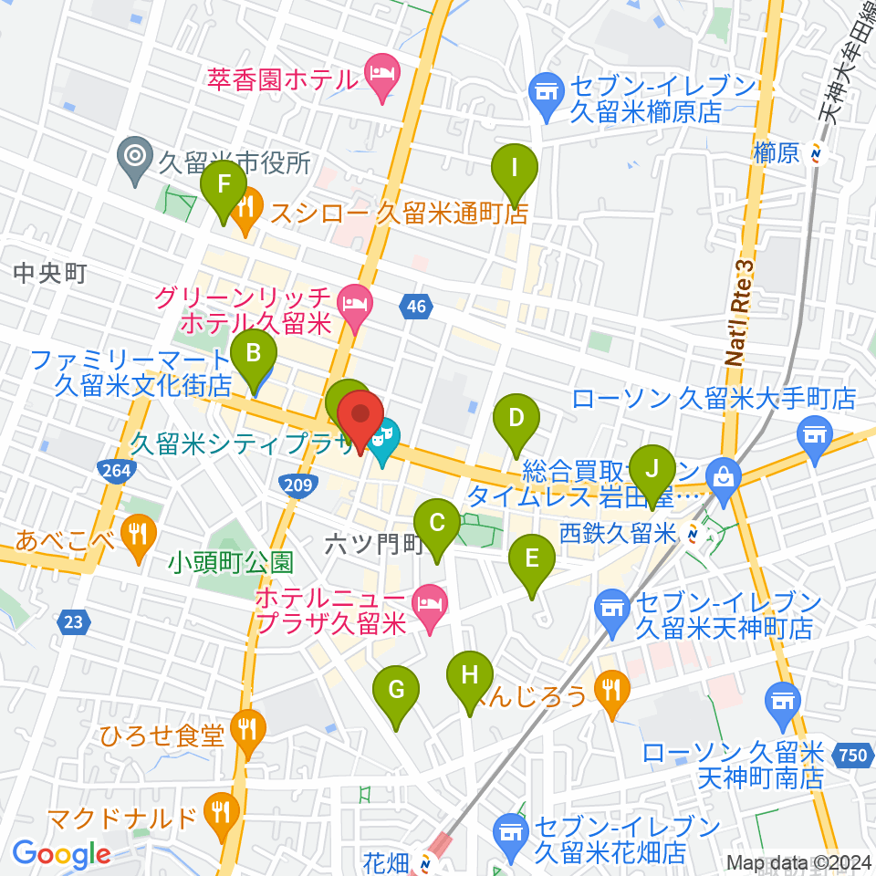 小川楽器 久留米シティプラザ店周辺のコンビニエンスストア一覧地図