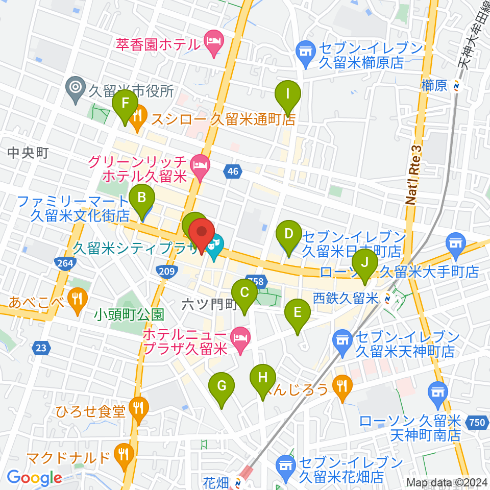 小川楽器 久留米シティプラザ店周辺のコンビニエンスストア一覧地図