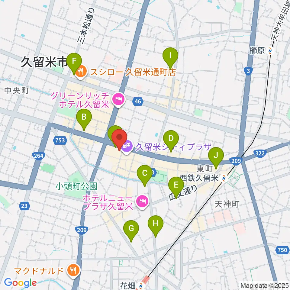 小川楽器 久留米シティプラザ店周辺のコンビニエンスストア一覧地図