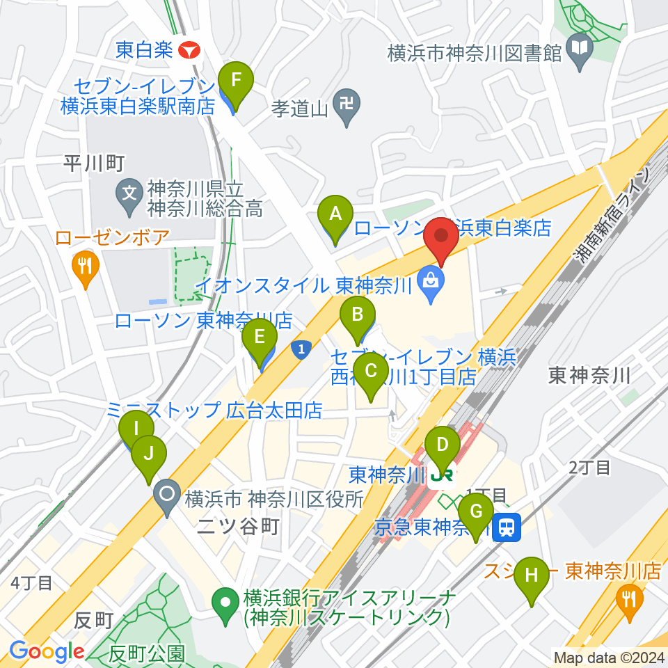 神奈川公会堂周辺のコンビニエンスストア一覧地図