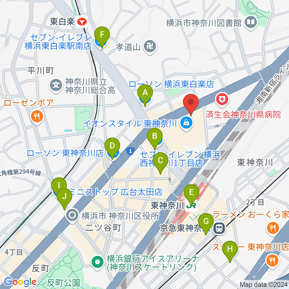 神奈川公会堂周辺のコンビニエンスストア一覧地図