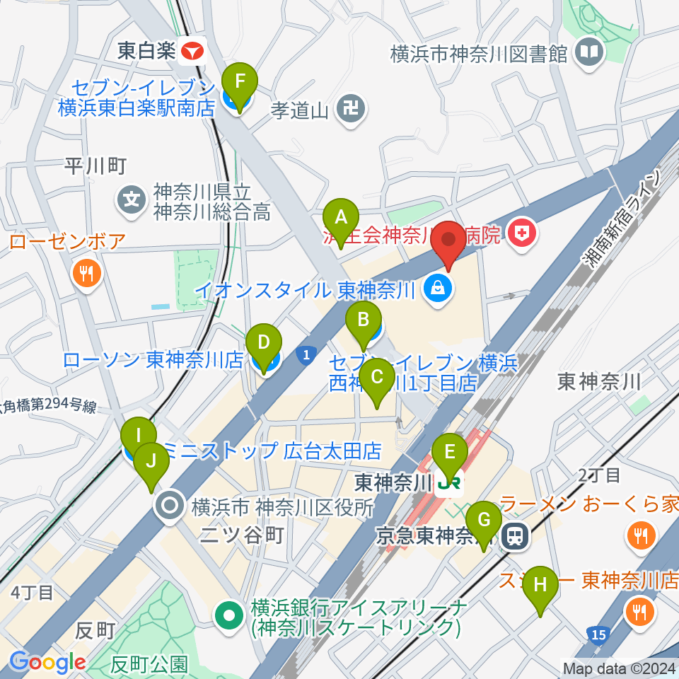 横浜市神奈川公会堂周辺のコンビニエンスストア一覧地図