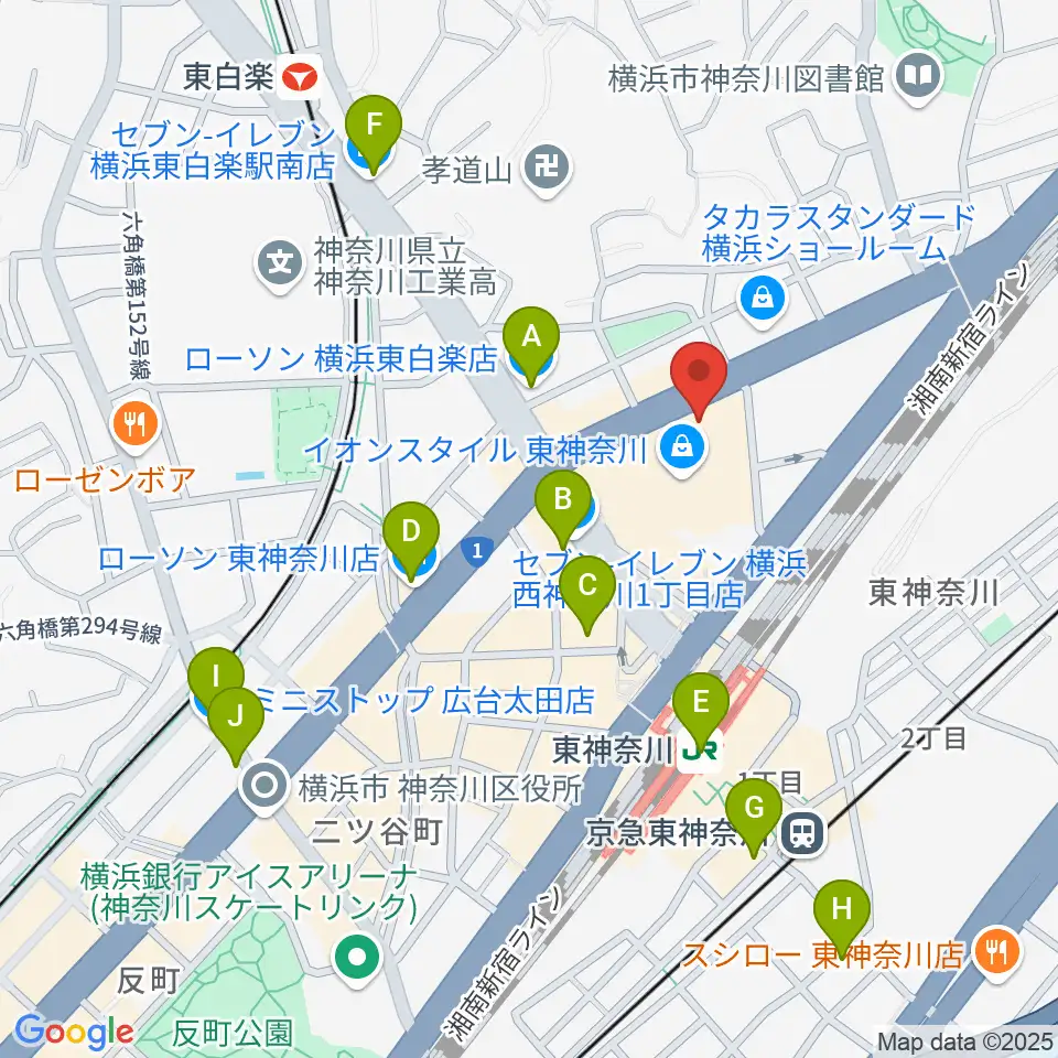 横浜市神奈川公会堂周辺のコンビニエンスストア一覧地図