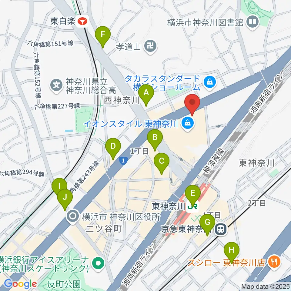 横浜市神奈川公会堂周辺のコンビニエンスストア一覧地図