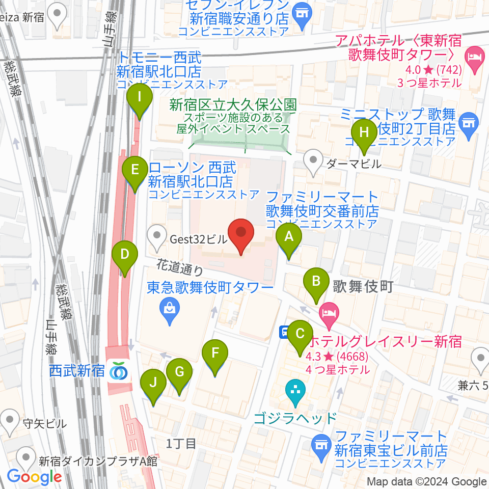 ちんだみ三線店 新宿店周辺のコンビニエンスストア一覧地図