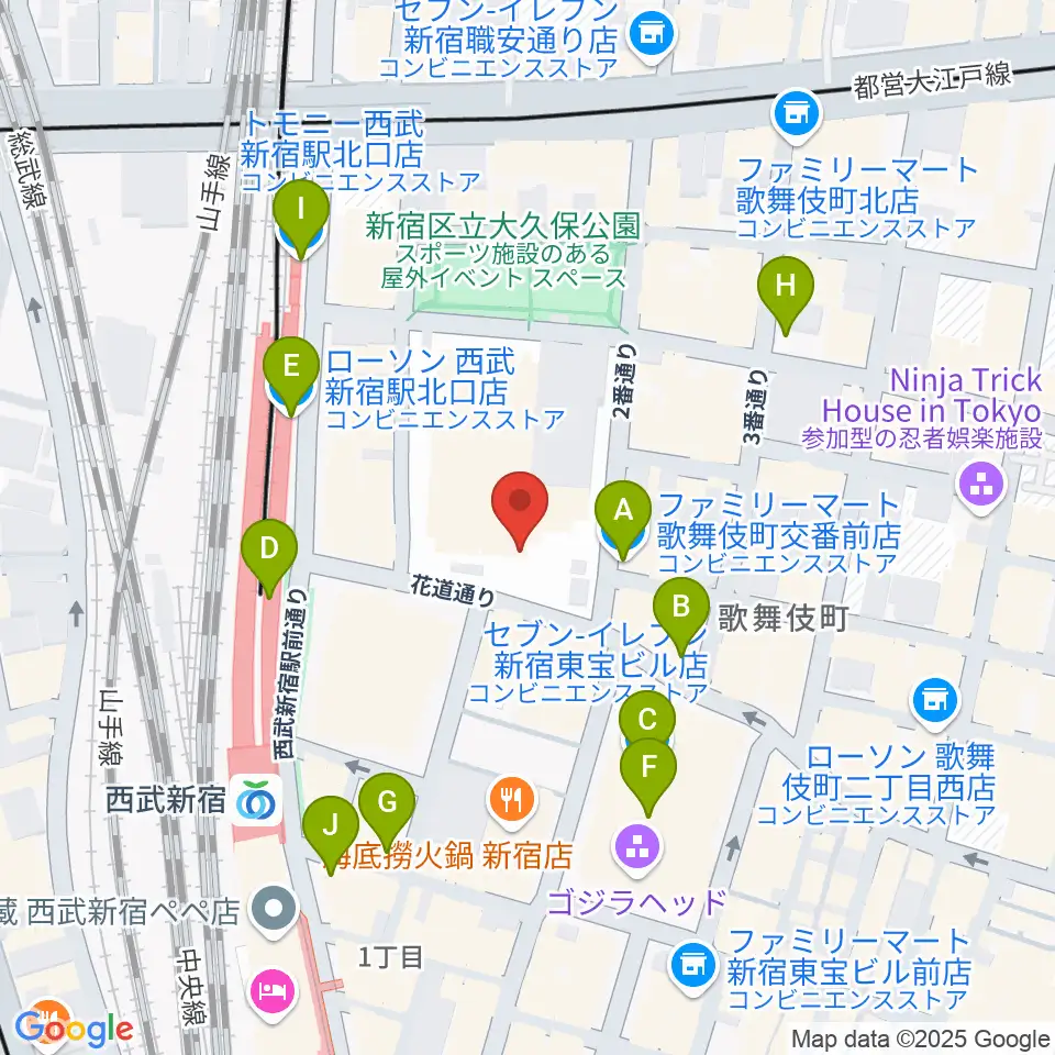 ちんだみ三線店 新宿店周辺のコンビニエンスストア一覧地図