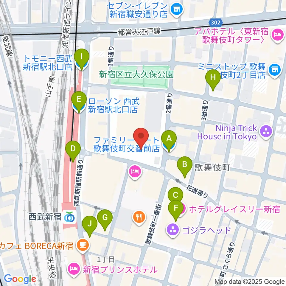 ちんだみ三線店 新宿店周辺のコンビニエンスストア一覧地図