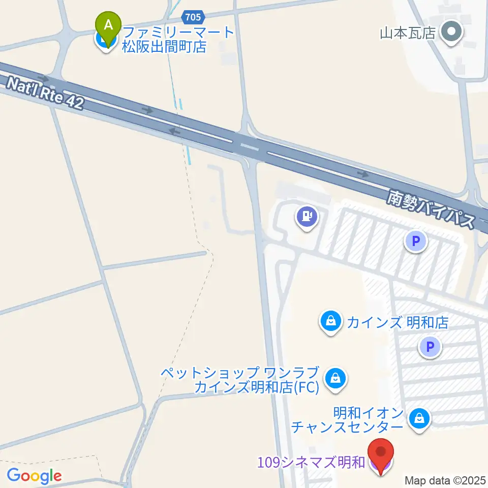 109シネマズ明和周辺のコンビニエンスストア一覧地図