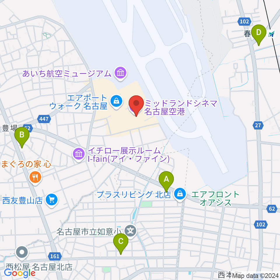 ミッドランドシネマ名古屋空港周辺のコンビニエンスストア一覧地図