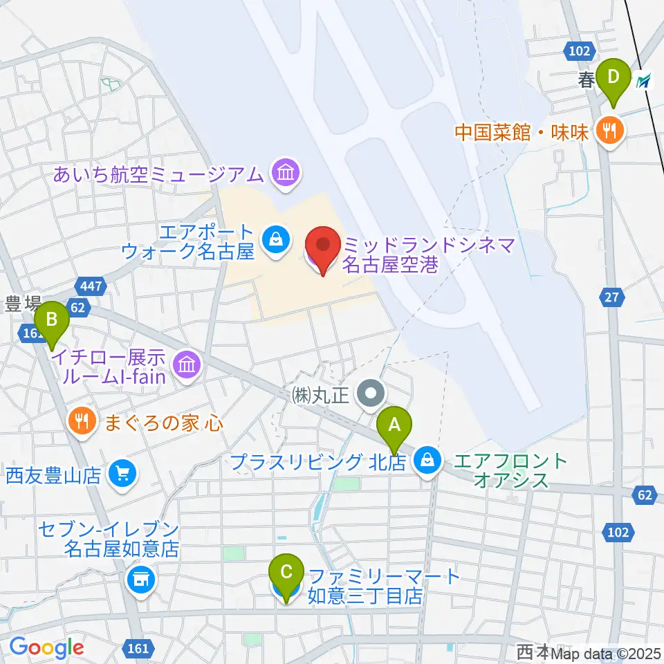 ミッドランドシネマ名古屋空港周辺のコンビニエンスストア一覧地図