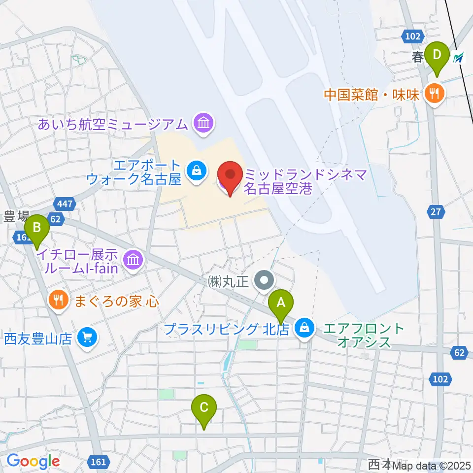 ミッドランドシネマ名古屋空港周辺のコンビニエンスストア一覧地図