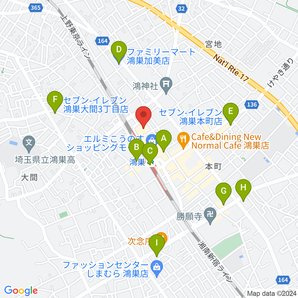 こうのすシネマ周辺のコンビニエンスストア一覧地図