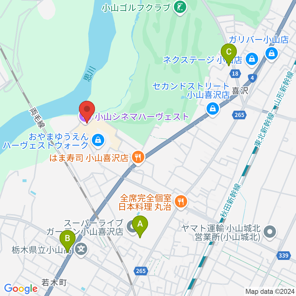 小山シネマハーヴェスト周辺のコンビニエンスストア一覧地図