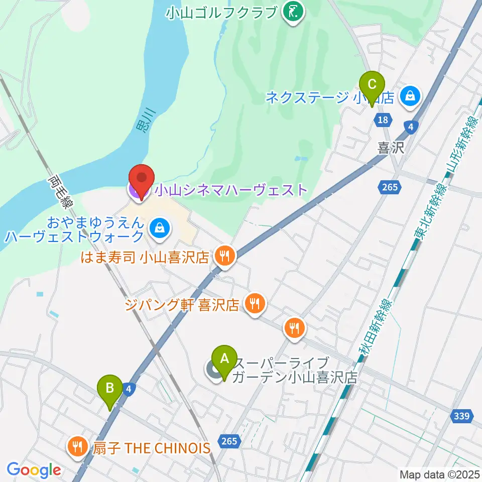 小山シネマハーヴェスト周辺のコンビニエンスストア一覧地図
