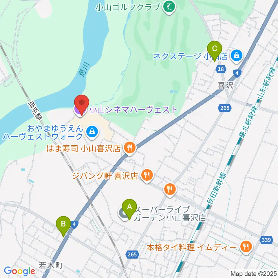 小山シネマハーヴェスト周辺のコンビニエンスストア一覧地図