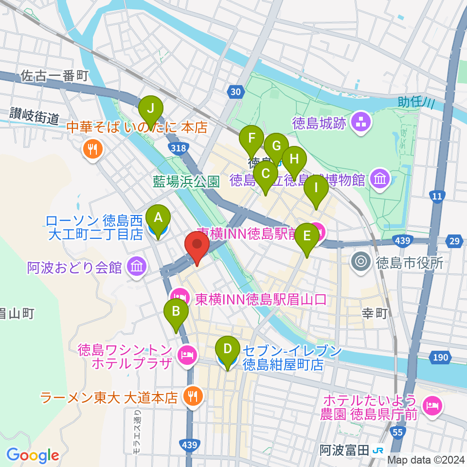 徳島ufotable CINEMA周辺のコンビニエンスストア一覧地図