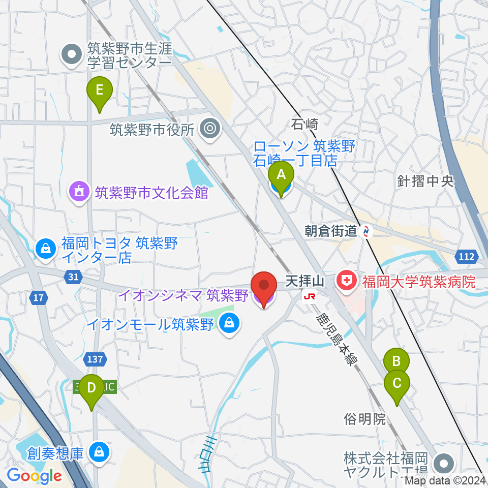 イオンシネマ筑紫野周辺のコンビニエンスストア一覧地図