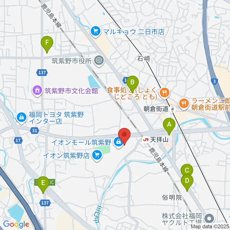 イオンシネマ筑紫野周辺のコンビニエンスストア一覧地図