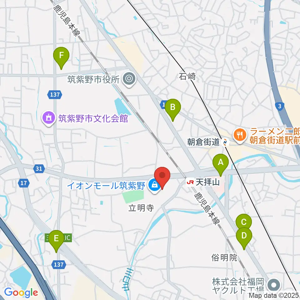 イオンシネマ筑紫野周辺のコンビニエンスストア一覧地図