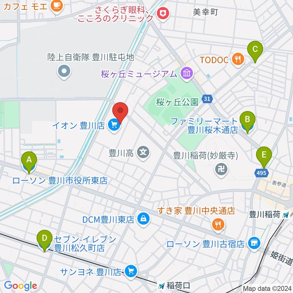 イオンシネマ豊川周辺のコンビニエンスストア一覧地図