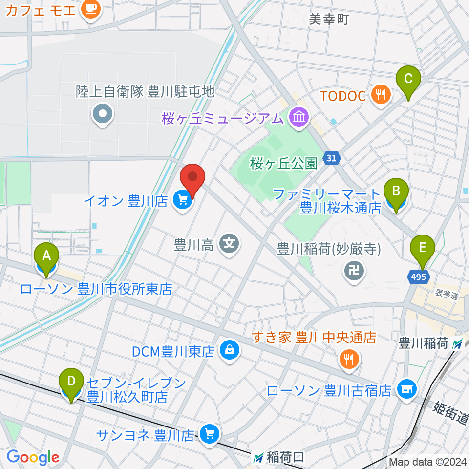 イオンシネマ豊川周辺のコンビニエンスストア一覧地図