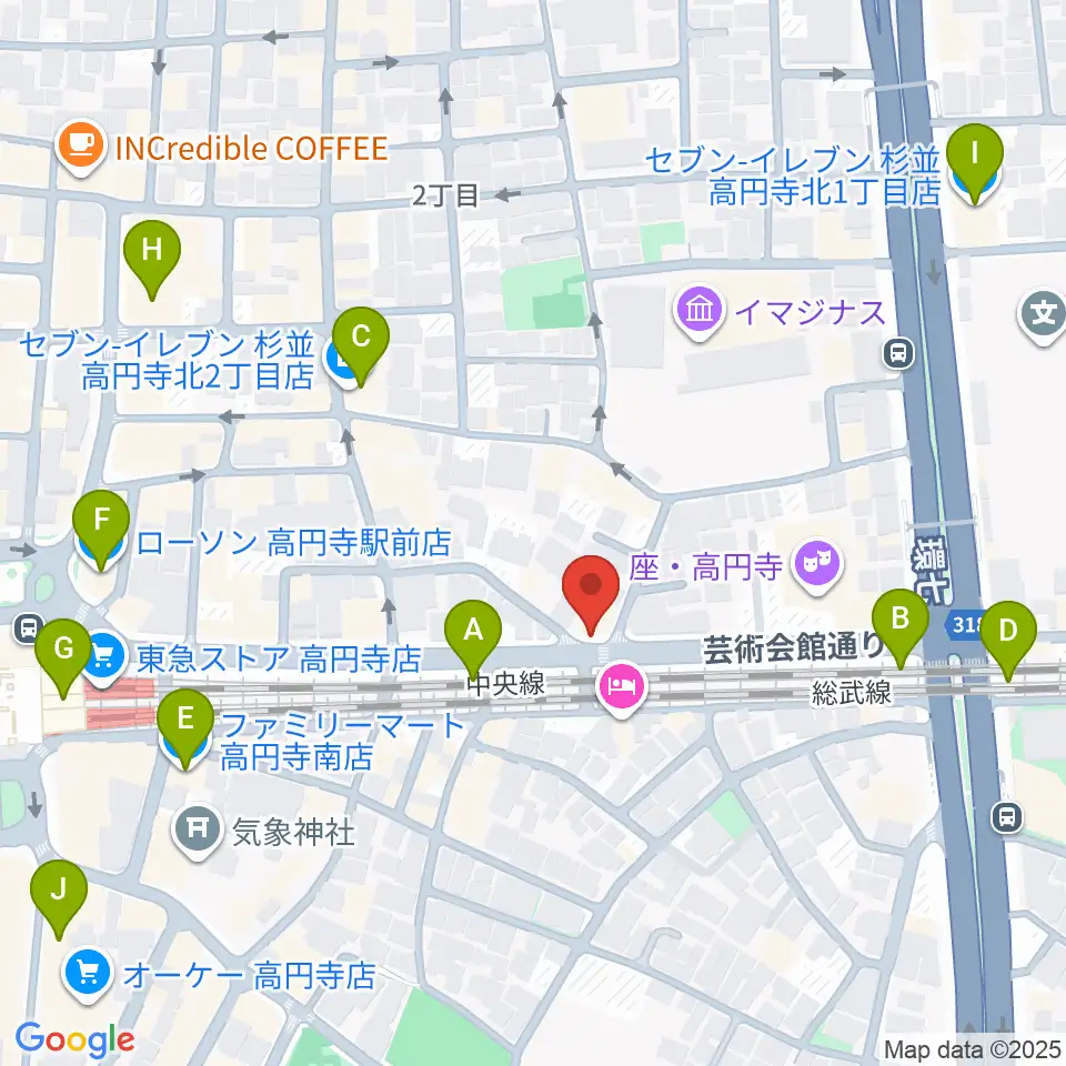 P.I.G.スタジオ周辺のコンビニエンスストア一覧地図